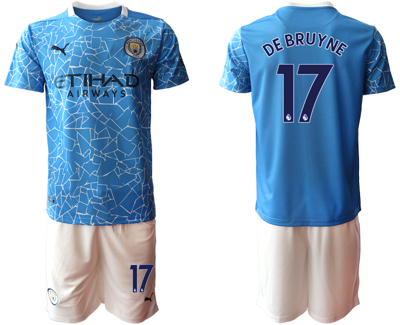 Men 2020-2021 club Manchester City home #17 blue Soccer Jerseys